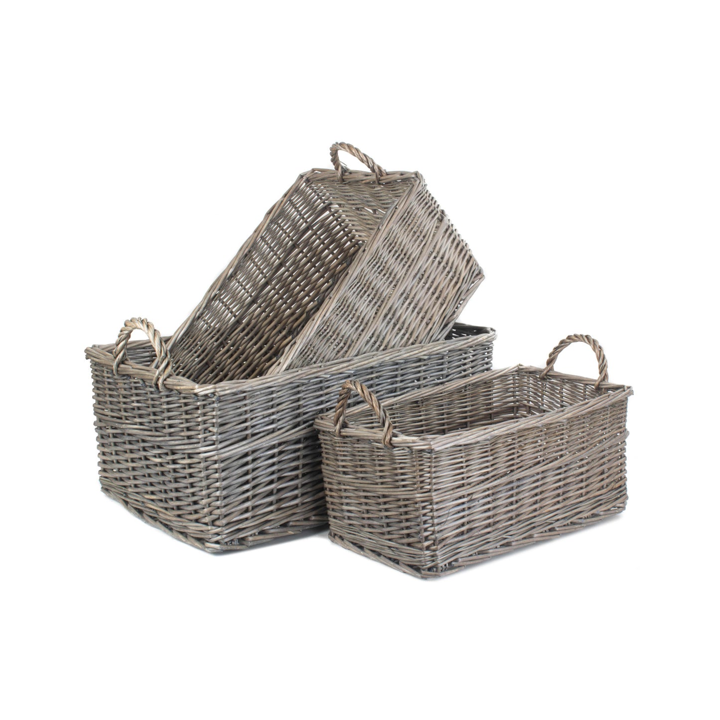 Shallow Antique Wash Storage Basket Set 3