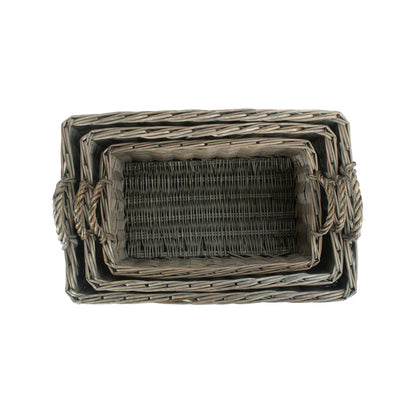 Shallow Antique Wash Storage Basket Set 3