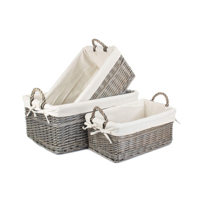 Shallow Antique Wash Storage Basket with White Lining Set 3