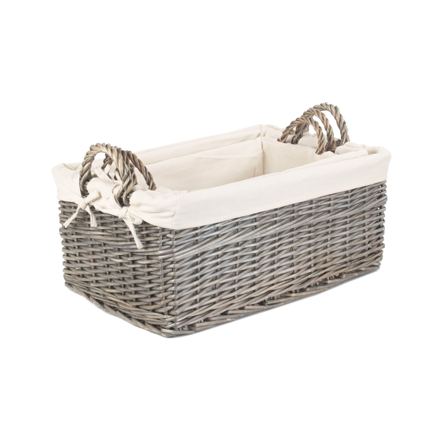 Shallow Antique Wash Storage Basket with White Lining Set 3
