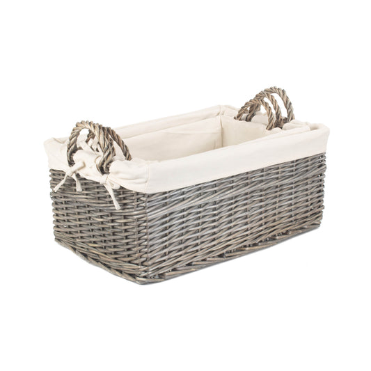 Shallow Antique Wash Storage Basket with White Lining Set 3