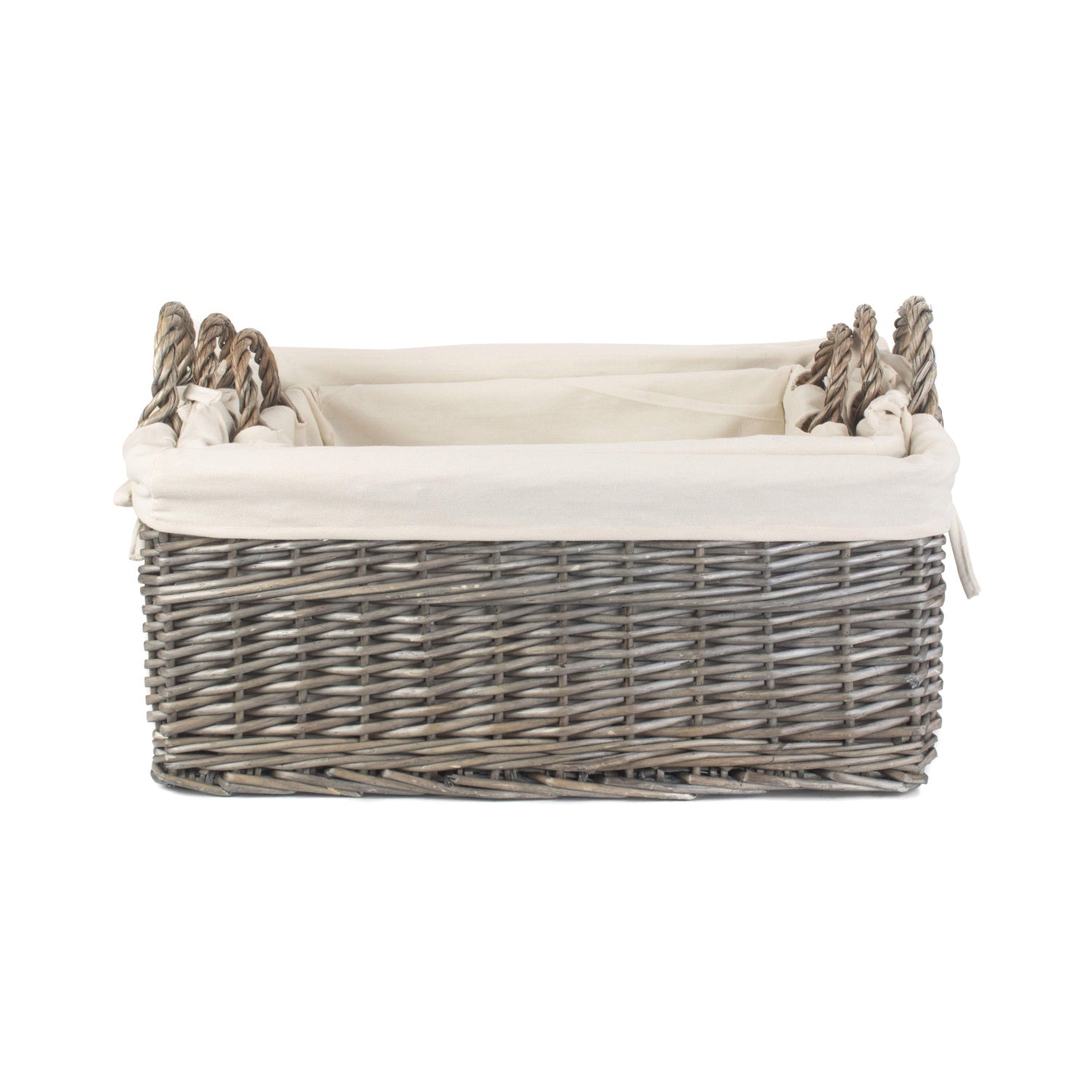 Shallow Antique Wash Storage Basket with White Lining Set 3