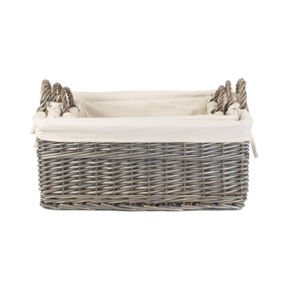 Shallow Antique Wash Storage Basket with White Lining Set 3