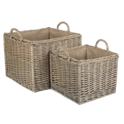 Square Lined Wicker Log Storage Basket Set 2