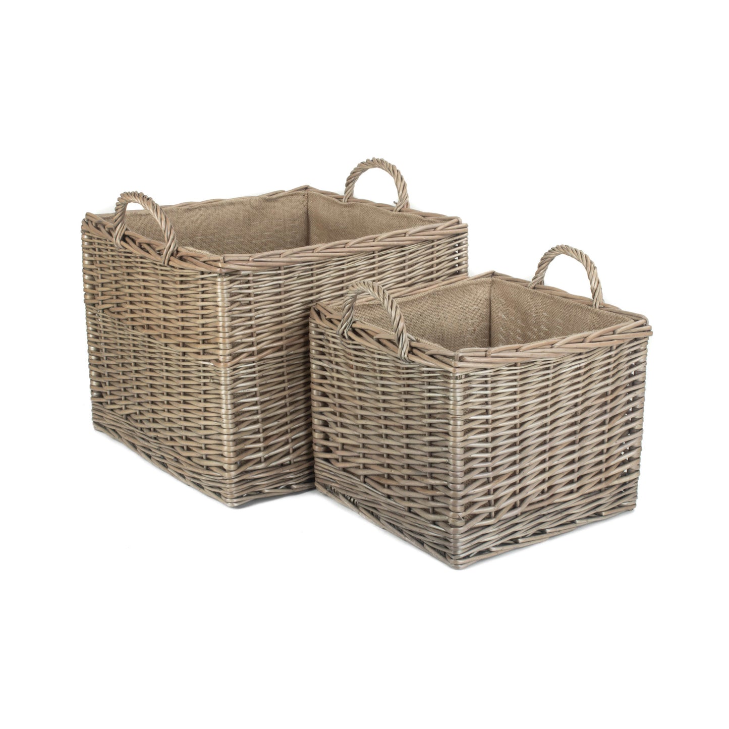 Square Lined Wicker Log / Storage Basket Set 2