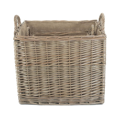 Square Lined Wicker Log Storage Basket Set 2