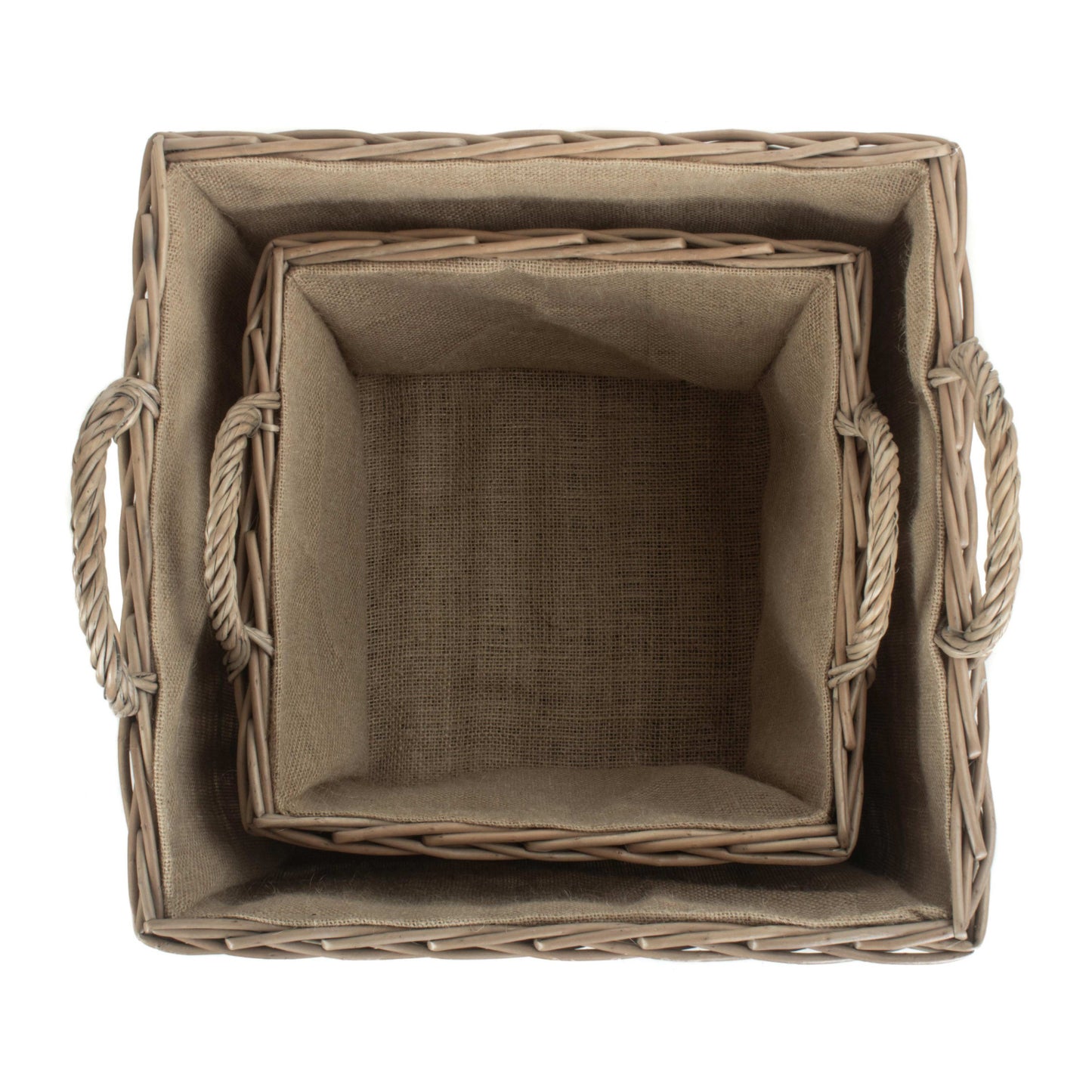 Square Lined Wicker Log / Storage Basket Set 2