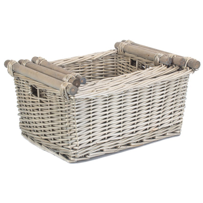 Antique Wash Wooden Handled Storage Basket Set 3