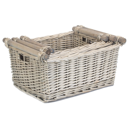 Antique Wash Wooden Handled Storage Basket Set 3