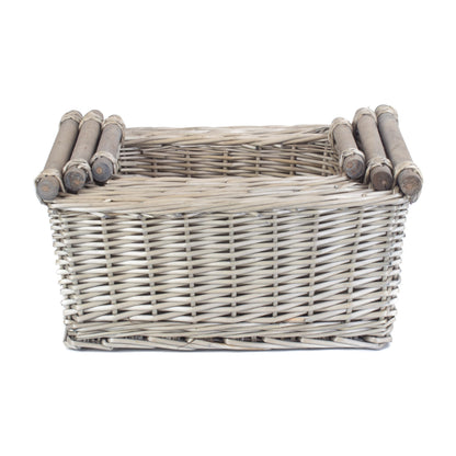 Antique Wash Wooden Handled Storage Basket Set 3