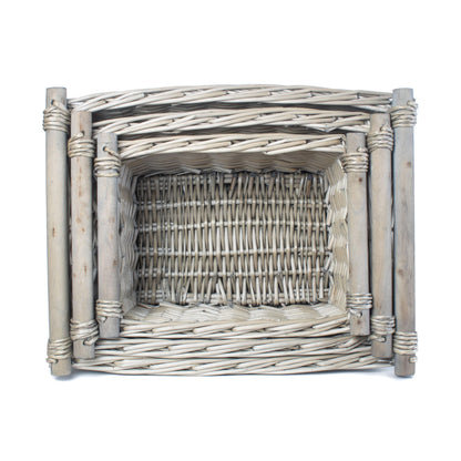 Antique Wash Wooden Handled Storage Basket Set 3