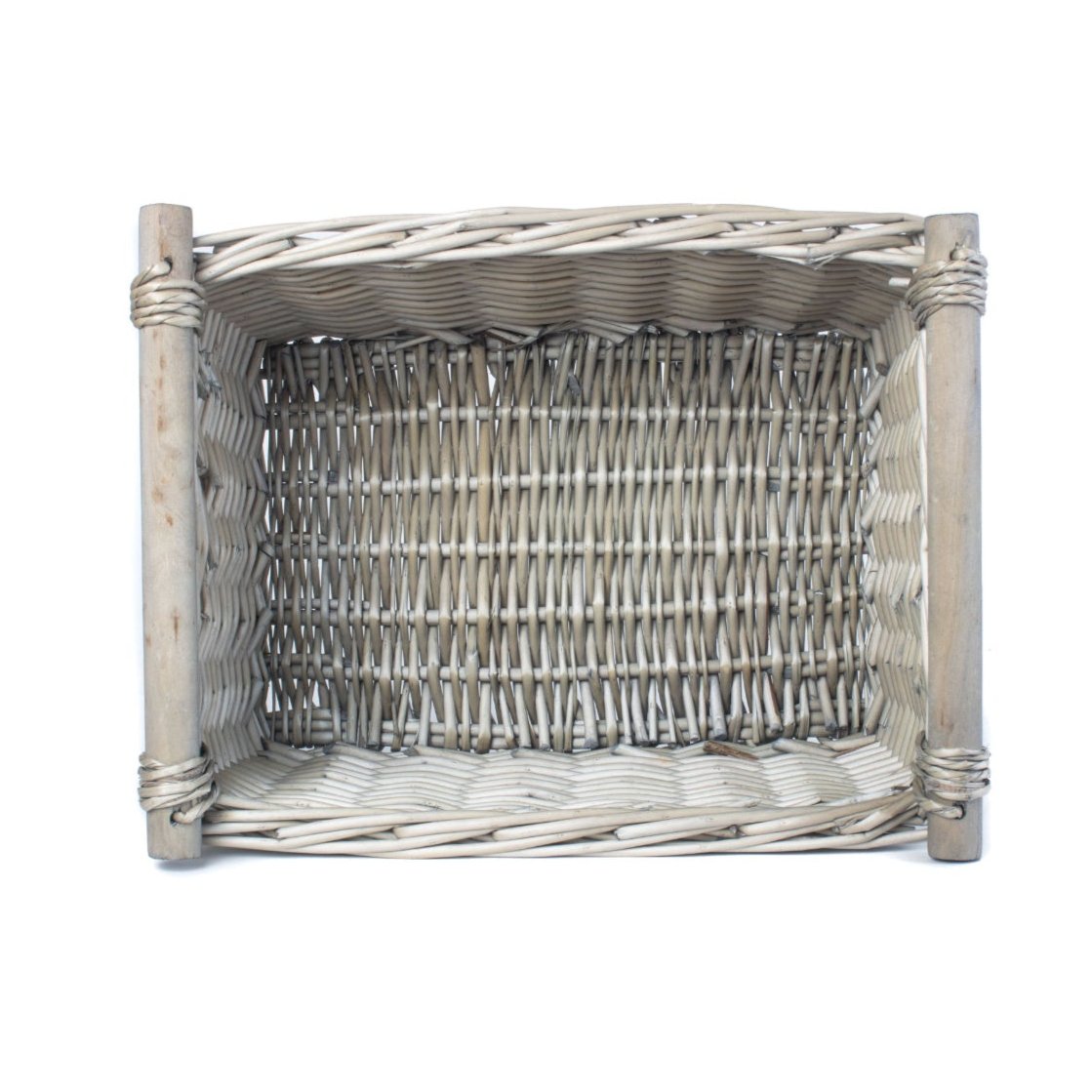 Medium Antique Wash Wooden Handled Storage Basket