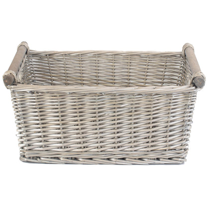 Extra Large Antique Wash Wooden Handled Storage Basket