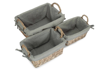 Antique Wash Willow Tapered Storage Baskets with Grey Sage Lining Set 3