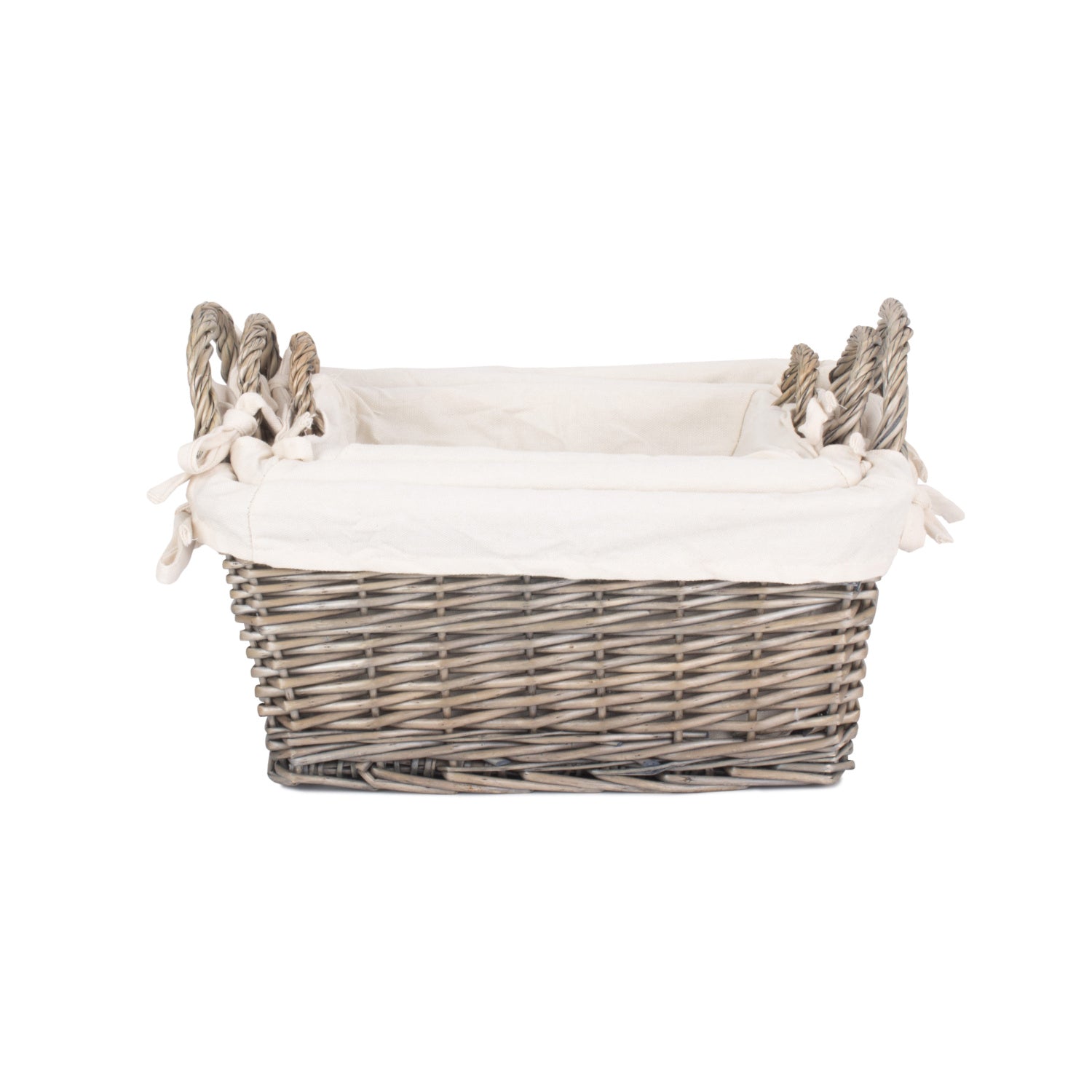 Antique Wash Willow Tapered Storage Baskets with White Lining Set of 3
