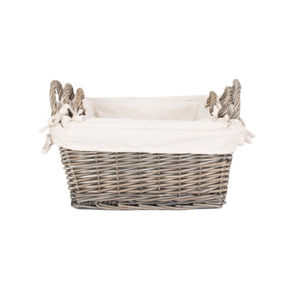 Antique Wash Willow Tapered Storage Baskets with White Lining Set of 3