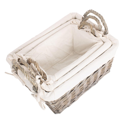 Antique Wash Willow Tapered Storage Baskets with White Lining Set of 3