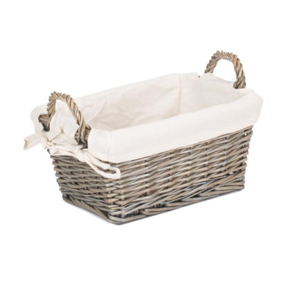 Small Antique Wash Willow Tapered Storage Basekt with White Lining