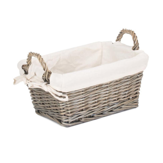 Small Antique Wash Willow Tapered Storage Basekt with White Lining