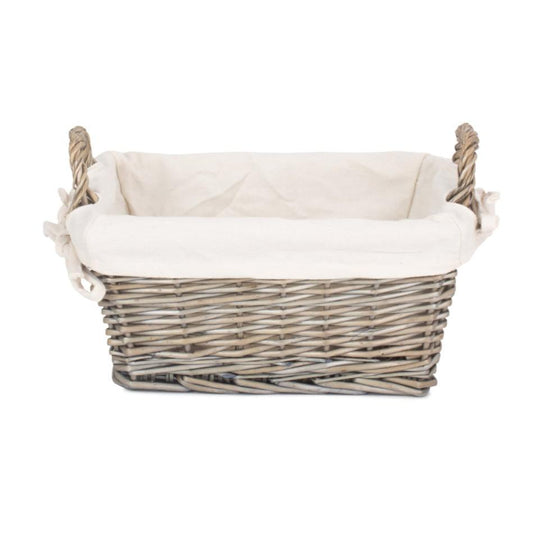 Small Antique Wash Willow Tapered Storage Basekt with White Lining
