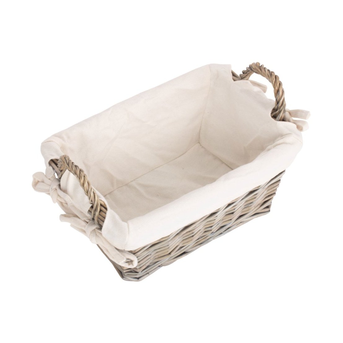 Small Antique Wash Willow Tapered Storage Basekt with White Lining