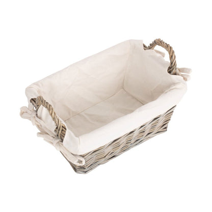 Small Antique Wash Willow Tapered Storage Basekt with White Lining