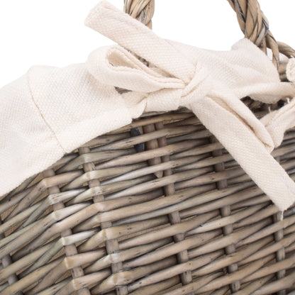 Small Antique Wash Willow Tapered Storage Basekt with White Lining