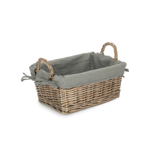 Medium Antique Wash Willow Tapered Storage Basket with Grey Sage Lining