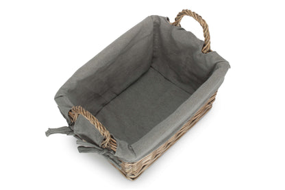 Medium Antique Wash Willow Tapered Storage Basket with Grey Sage Lining