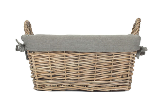 Medium Antique Wash Willow Tapered Storage Basket with Grey Sage Lining