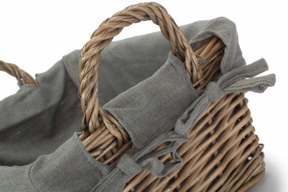 Medium Antique Wash Willow Tapered Storage Basket with Grey Sage Lining