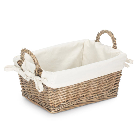 Medium Antique Wash Willow Tapered Storage Basket with White Lining