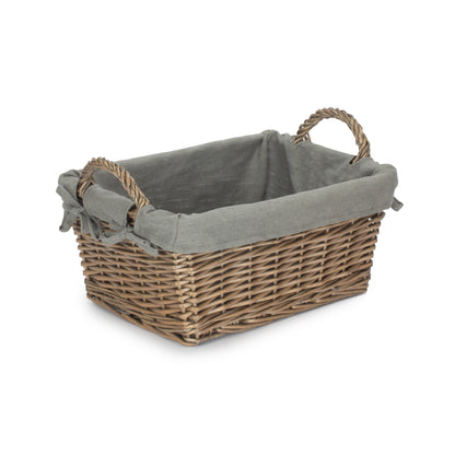 Large Antique Wash Willow Tapered Storage Basket with Grey Sage Lining