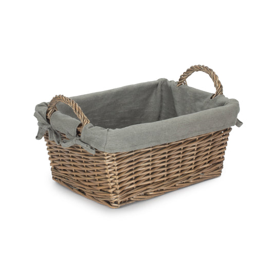 Large Antique Wash Willow Tapered Storage Basket with Grey Sage Lining