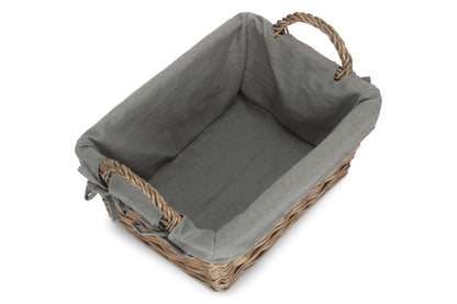 Large Antique Wash Willow Tapered Storage Basket with Grey Sage Lining