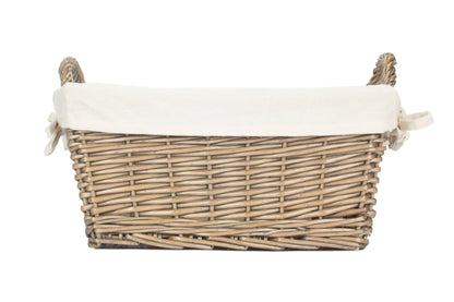 Large Antique Wash Willow Tapered Storage Basket with White Lining