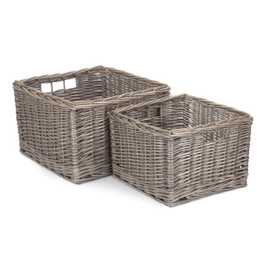 Square Antique Wash Willow Storage Basket Set 2
