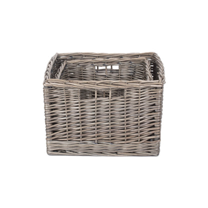 Square Antique Wash Willow Storage Basket Set 2