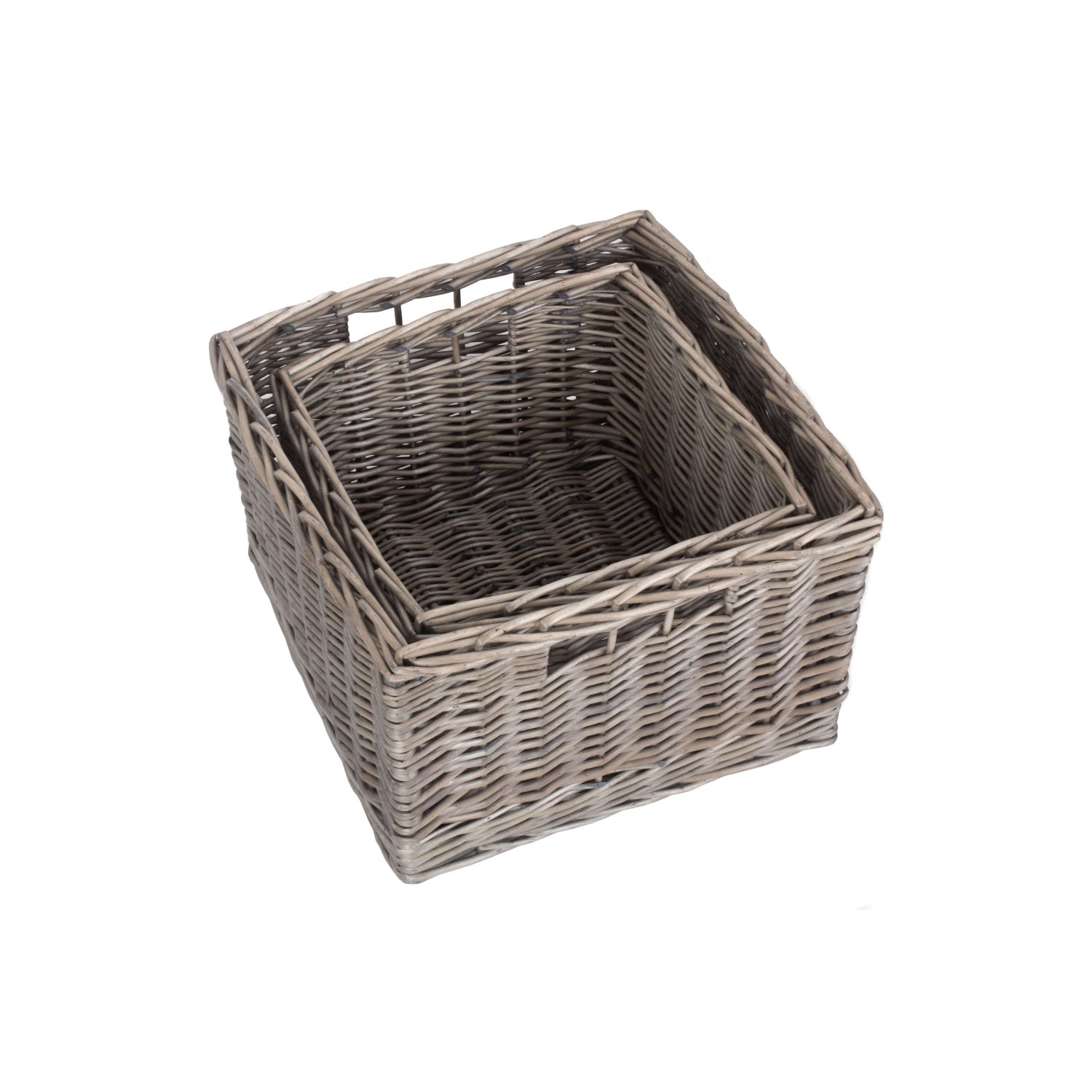 Square Antique Wash Willow Storage Basket Set 2