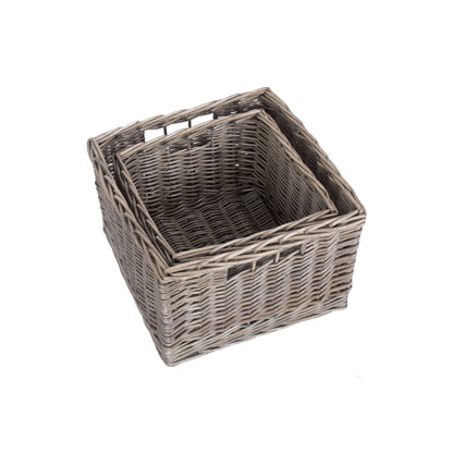 Square Antique Wash Willow Storage Basket Set 2