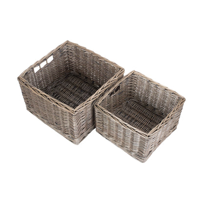 Square Antique Wash Willow Storage Basket Set 2