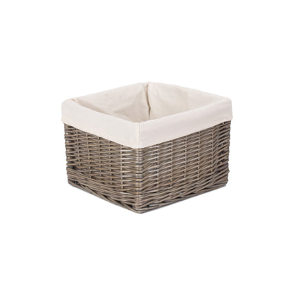 Small Square Antique Wash Willow Storage Basket with White Lining