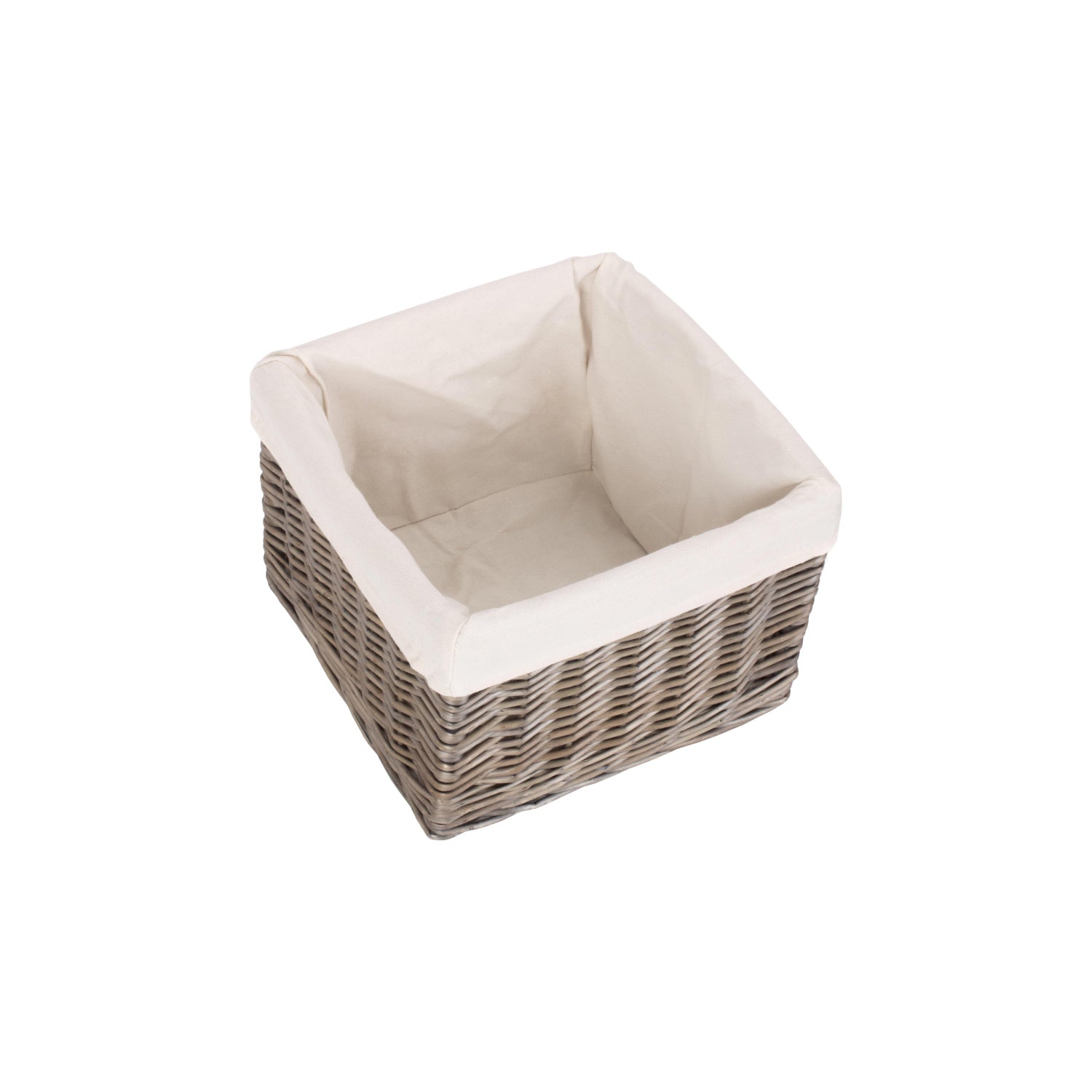Small Square Antique Wash Willow Storage Basket with White Lining