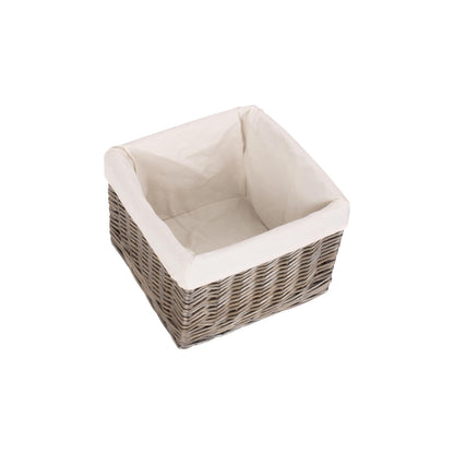 Small Square Antique Wash Willow Storage Basket with White Lining