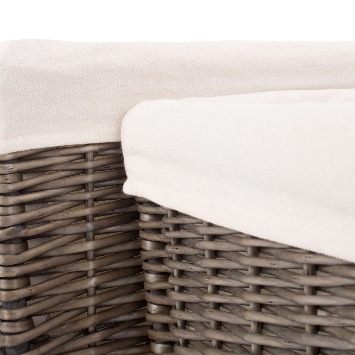 Square Antique Wash Willow Storage Basket with White Lining Set 2