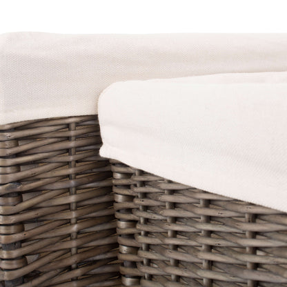 Square Antique Wash Willow Storage Basket with White Lining Set 2