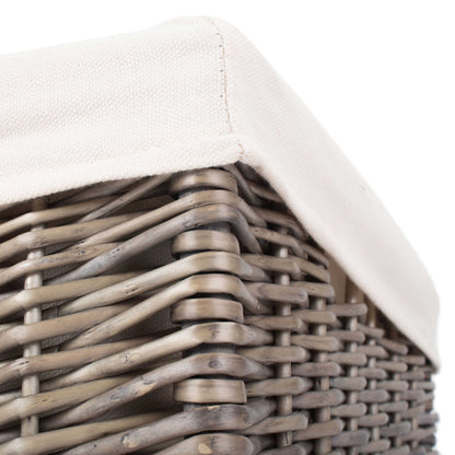 Square Antique Wash Willow Storage Basket with White Lining Set 2