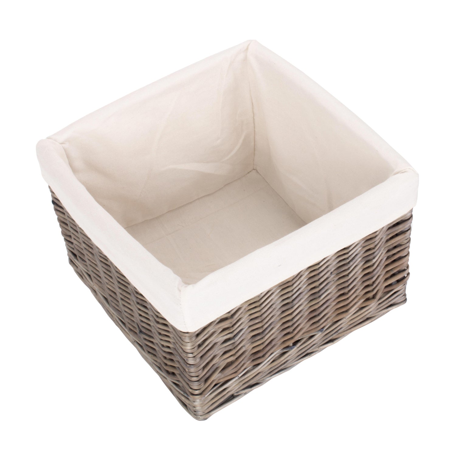 Medium Square Antique Wash Willow Storage Basket with White Lining