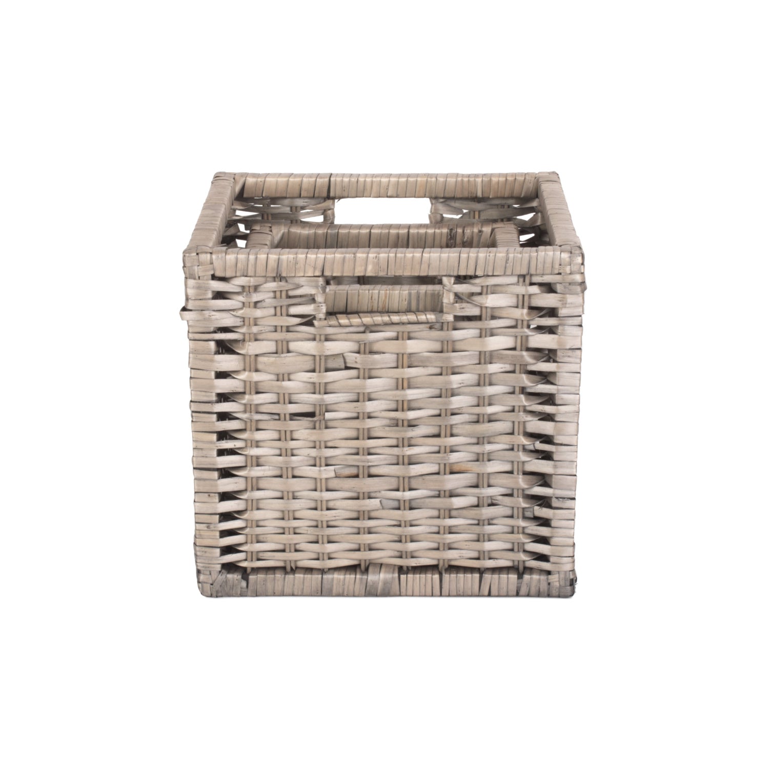 Wooden Framed Split Willow Storage Basket Set 2