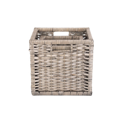 Wooden Framed Split Willow Storage Basket Set 2